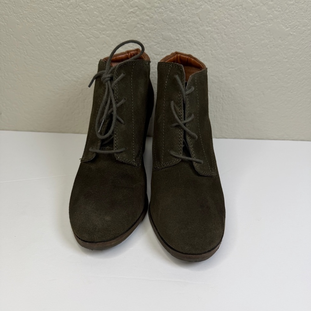 Lucky Brand Women’s Green Sumba Suede Lace-up Wedge Heel Ankle Booties Size 7M